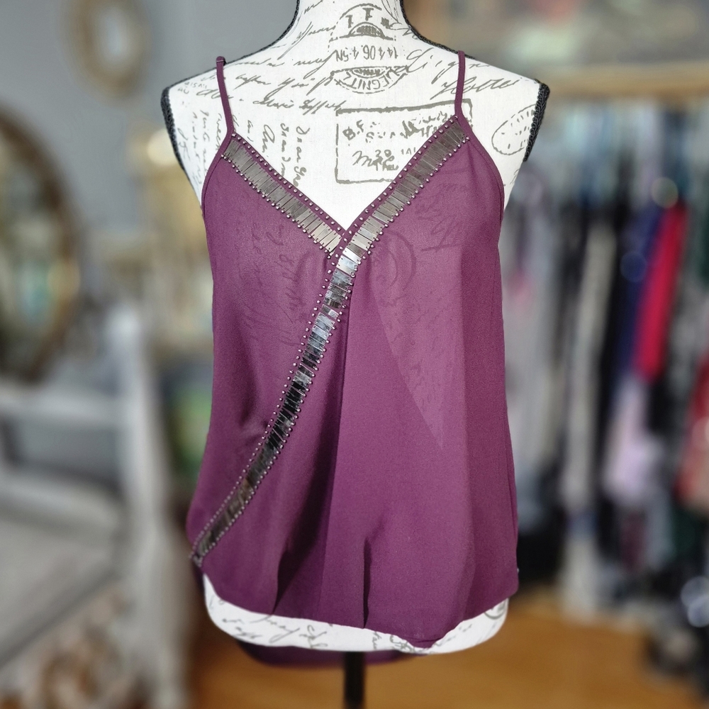NWOT Astr Plum Camisole with Embellished Straps XS